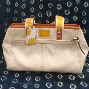 COACH White Satin & Tan Leather Purse